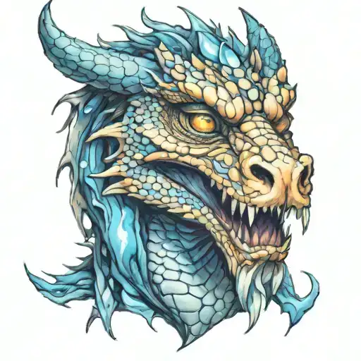 The Face Of A Wise Dragon With Blue Flame