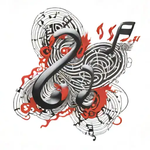 A Letter With Black And Red Keys Forming Musical Notes