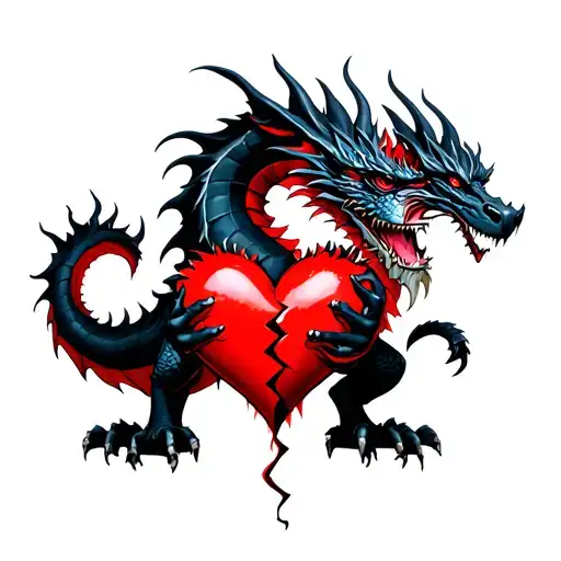 Black Dragon Holding A Broken Heart