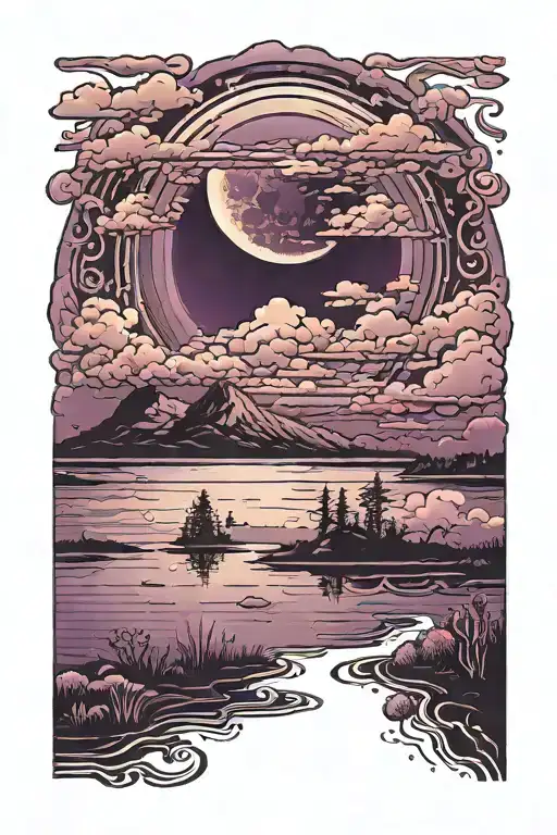 Dark Purple Ominous Clouds Surrounding A Moonlit Lake Showing The Number Thirteen