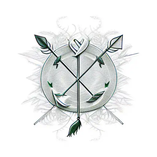 5 Arrows Made From Wood With Feather Fletching Intwined With Vines