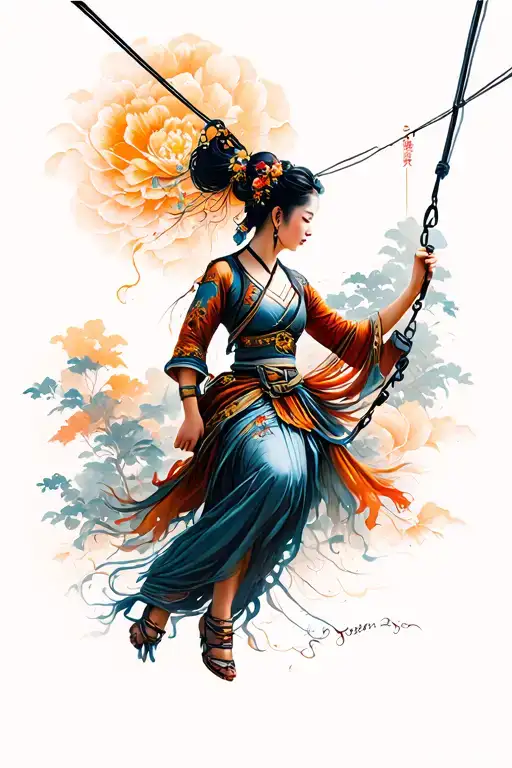 Chinese Woman Aeria Zip Line