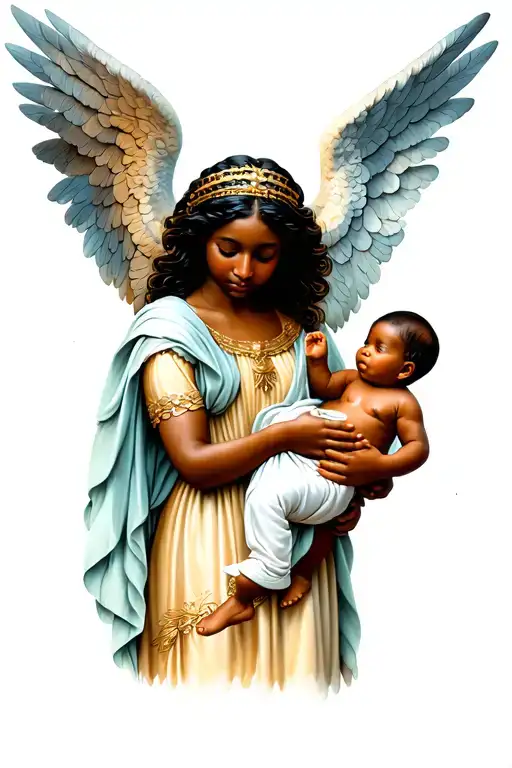African American Angel Holding A Baby