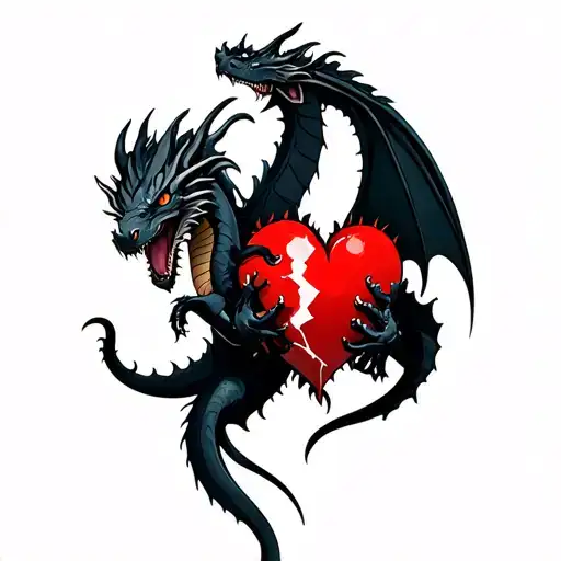 Black Dragon Holding A Broken Heart
