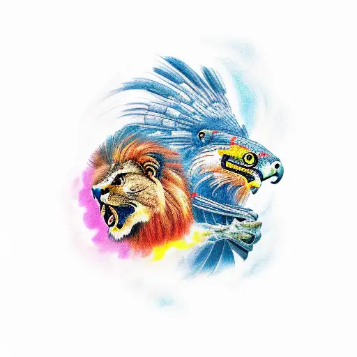 Falcon And Lion And Koi