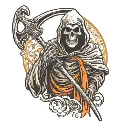 Reaper Holding A Scythe And Head
