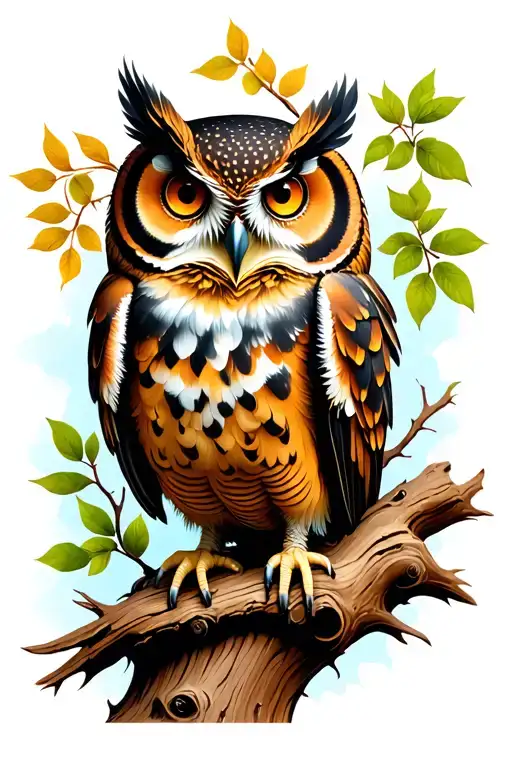 Owl Sitting On An Old Tree