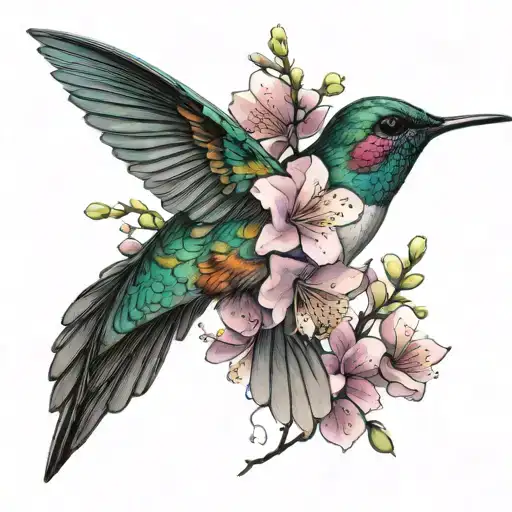 Humming Bird And Japanese Cherry Blossoms