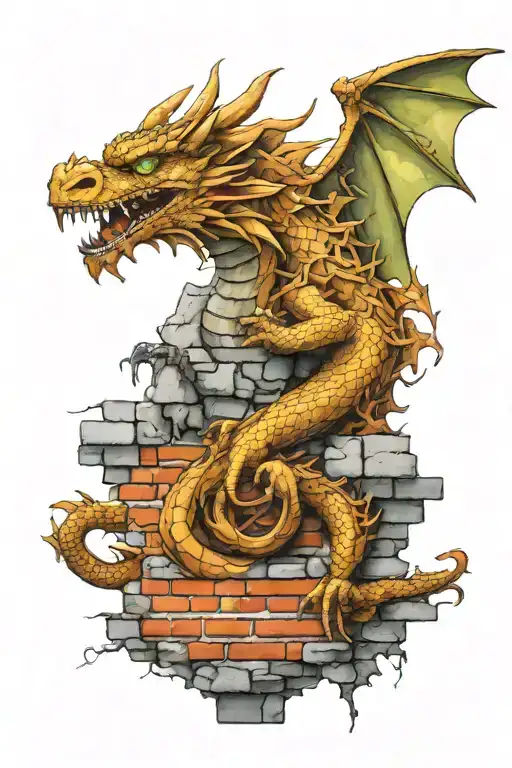 Dragon On Brick Wall Looking