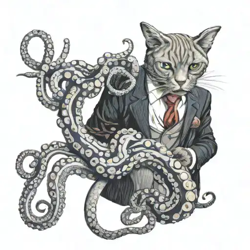 Octopus Strangling A Cat Wearing A Suit