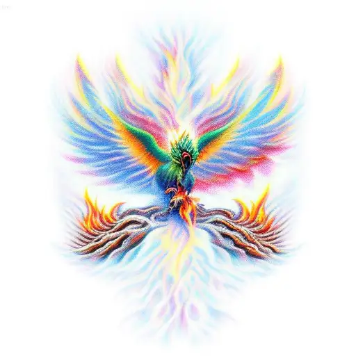 A Beautiful Fiery Phoenix Emerging From A Cocoon