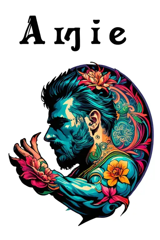 The Name Anjie With A Design Around It For A Man's Under Arm Bicep Area