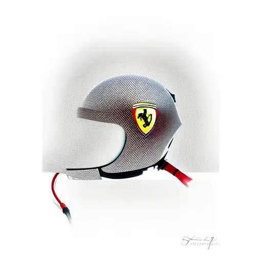 Stilyzed Red Ferrari F1 Car From Side With The Driver Helmet Of Airton Senna