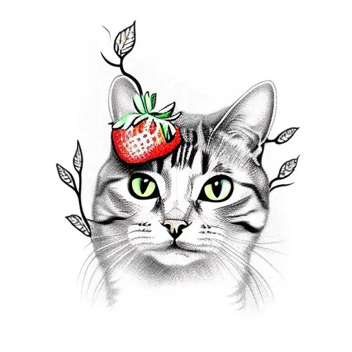 A Cat Holding A Strawberry Vine