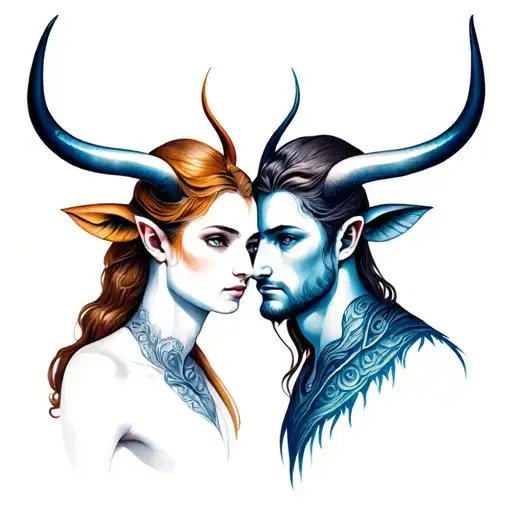 Taurus Female And Gemini Male Couple Tattoo Design