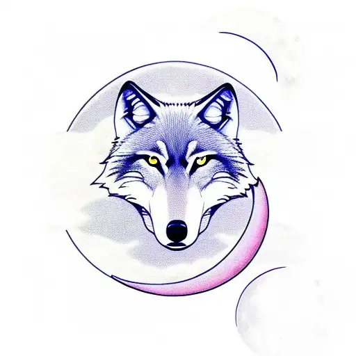 Wolf With The Moon In The Sky