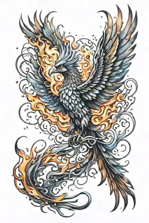 Realistic Pheonix Bursting From Watercolor Flames