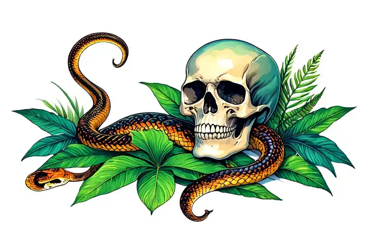 Tropical Plants With Skull And Snake