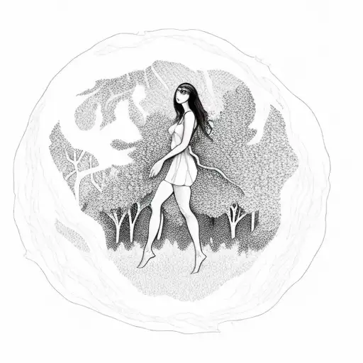 A Mystical Forest Nymph Gracefully Walking On A Moonlit Hiking Trail