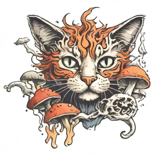 Fire Redcrazycat With Mushrooms
