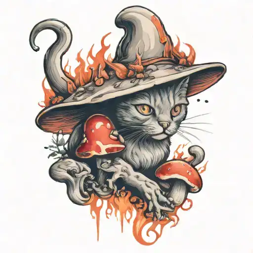 Fire Redcrazycat With Mushrooms