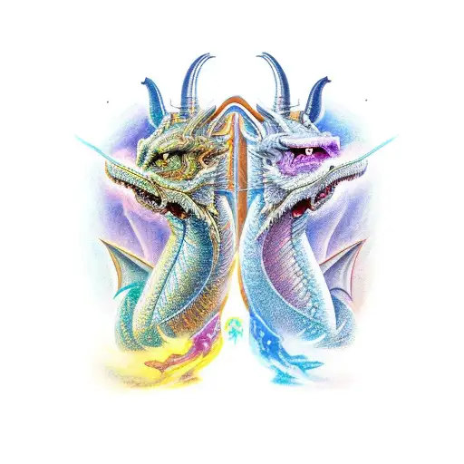 Dragon And Anubis In A Fierce Battle