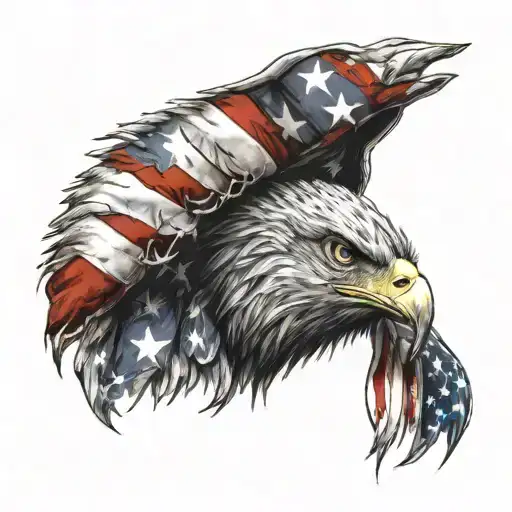 Eagle Head With Tattered American Flag
