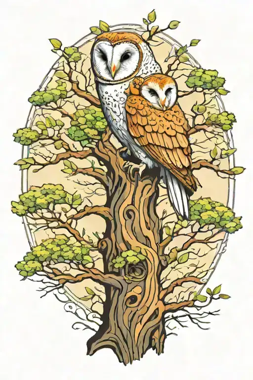 Vivid Tree With Barn Owl Perched In It
