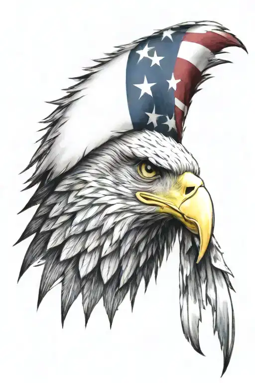Eagle Head With Tattered American Flag