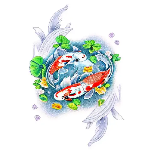 Koi Fish With Roses