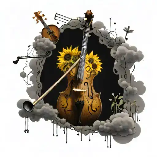 Double Bass Orchestra Clouds Filled In With Trippy Splatter Paint Added Sunflower Bass Clef