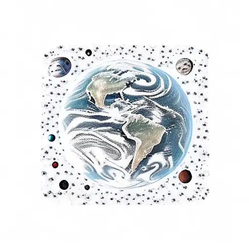 Astronaut Sitting In A Planet Sorrounded By Magic Oceanic Motives