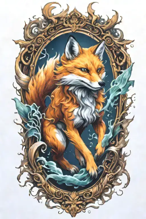 Decaying Nine Tailed Fox Full Body Leaping Across