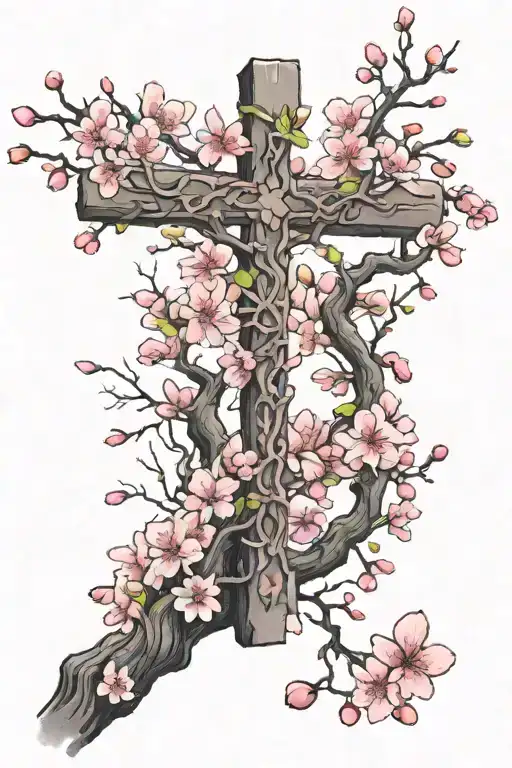Cross And Cherry Blossom Tree