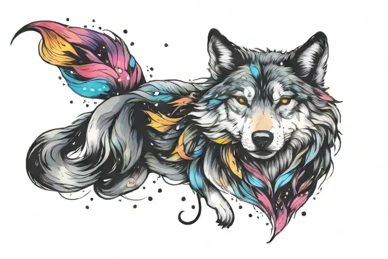A Wolf Wis Constellations Swarming Around Its Head With Colorful Hair