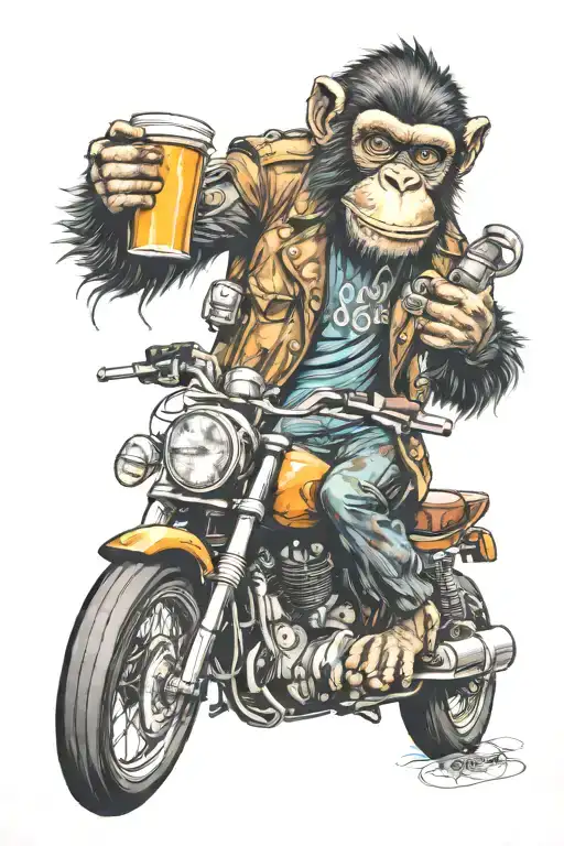 Crazy Monkey On Motorcycle Holding A Coffee Mug