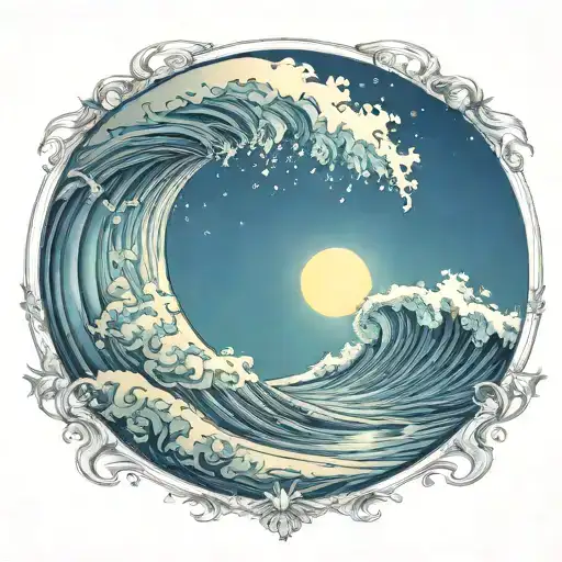 Wave And Moon Shining In Stat Light