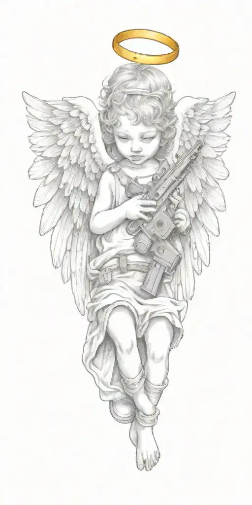 Baby Angel With Wings Wrapped While Holding Ak-47 Guns