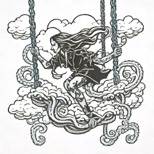 Girl Swinging In Clouds From Octopus Tentacles