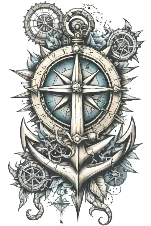 Fouled Anchor With Compass Rose And North Star