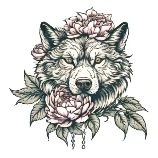 Wolf Head And Peony Flower Mixed