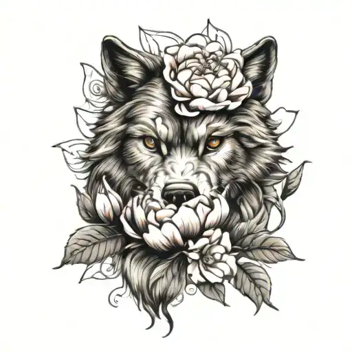 Wolf Head And Peony Flower Growing