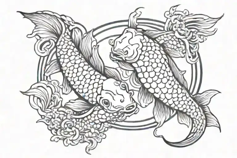 Koi Fish Yin Yang With Aquarius Zodiac Sign
