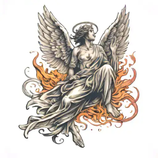 Angel With Wings Falling From Heaven And Hell