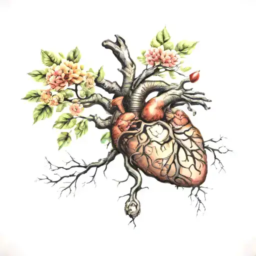 Tree Of Life And A Human Heart As The Roots