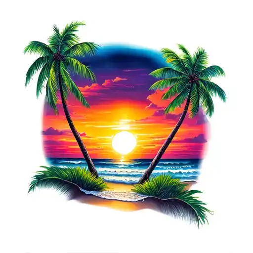 Beach Sunset Palm Trees Crossed