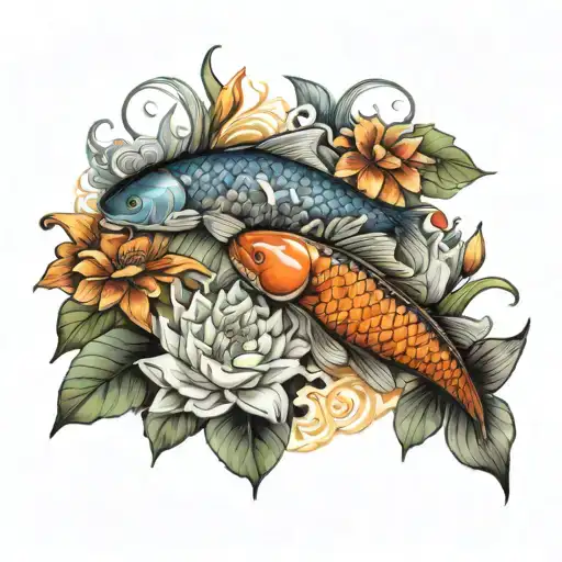 Koi And Flower Fish Family