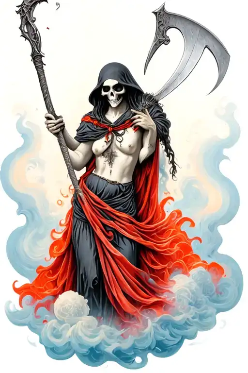 Grim Reaper Full Body Holding The Scythe And Try Took The Life Of A Woman