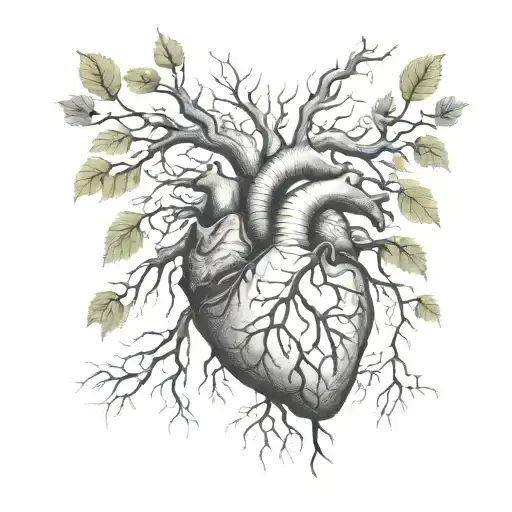 Human Heart And Tree And Roots