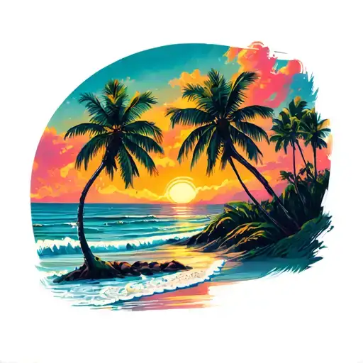 California Beach Sunset Background Palm Trees Making X